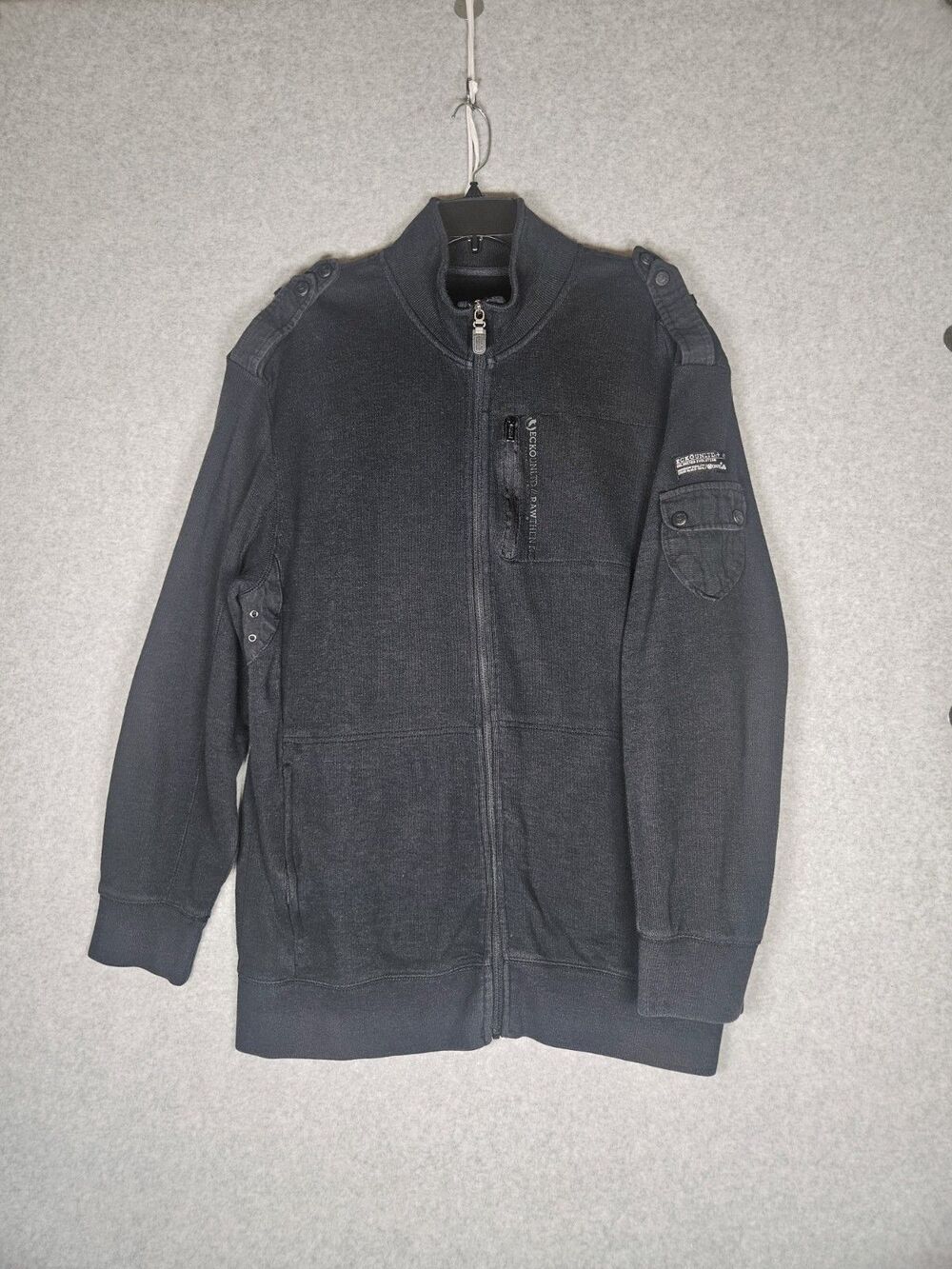 Vintage Ecko Unltd Mens 2XL Black Rawthentic Zip Ribbed Utility Jacket Y2K